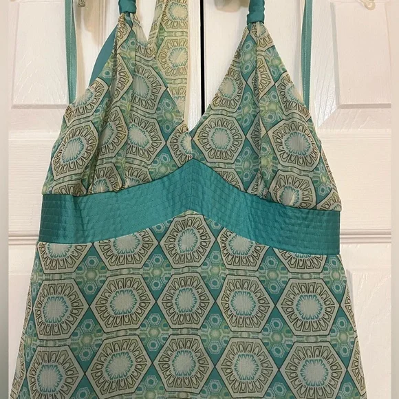 To The Max Teal/Cream Halter Top Blouse - Picture 3 of 3